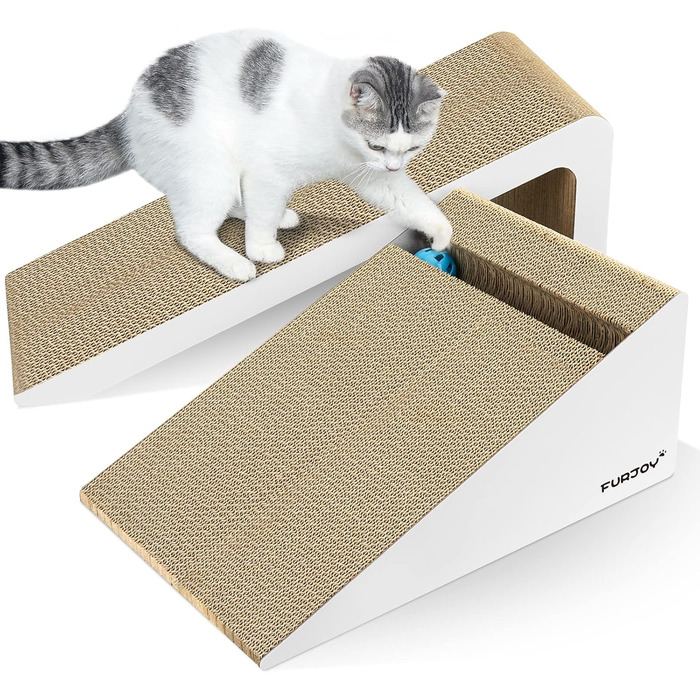 Furjoy Котячий Драпак Вертикальний 2-в-1, Драпак-Килимок, Лаунж, з Котячою М'ятою та Дзвіночком (50 x 24 x 20 см, 37 x 24 x 15 см)