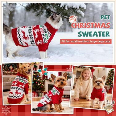 Святочний пуловер для собак, теплий, м'який, осінньо-зимовий, з високим коміром, в'язаний, для цуценят, милий олень, червоний, для собак, на Різдво, з короткими рукавами, (XX-Large, Червоний/Білий)