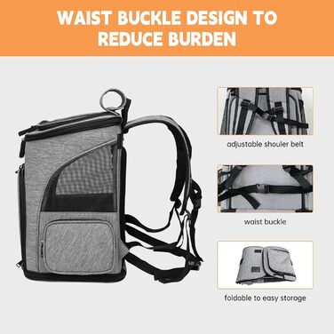 Рюкзак для тварин: переноска для собак та котів до 10 кг, сірий. Розкладний, з 2 матами