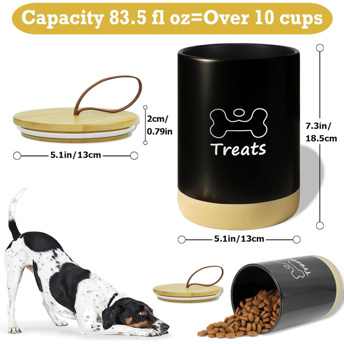 Керамiчна банка для ласощiв для собак, 7.7'x5', з кришкою, бiла. Керамiчна банка для печива для собак, бiла, з кришкою