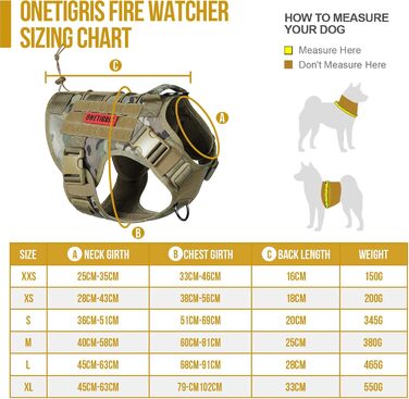 Тактична шлейка для собак OneTigris FIRE WATCHER з ручкою та 2 D-кільцями, 1000D нейлон, безпечна, багатобарвна, розмір L