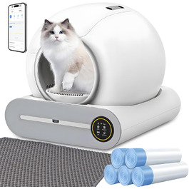 Автоматичний лоток для котів XQDKoon з самоочищенням, 65L+9L, з 5 мішками для сміття та килимком, керування через додаток