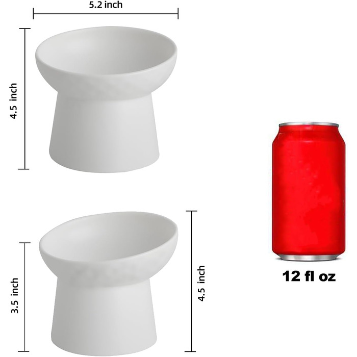 Набір мисок для котів з кераміки (4 шт.), підняті, нахилені, для корму та води, без стресу, запобігання зворотному потоку, придатні для миття в посудомийній машині та мікрохвильовій печі, без свинцю та кадмію