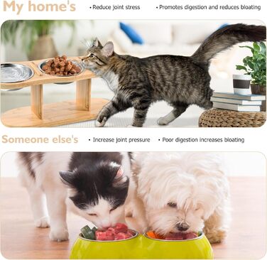 Підвищена годівниця для котів LEKEFETO з 3 мисками з нержавіючої сталі, регульована висота, дерев'яний підставник, годівниця та миска для води для котів та маленьких собак