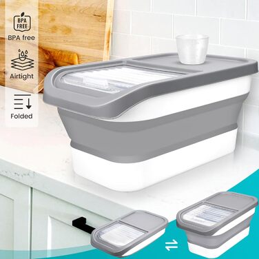 Контейнер для корму для собак, 8 кг, складаний, з кришкою та мірним ковпачком, герметичний, для зберігання