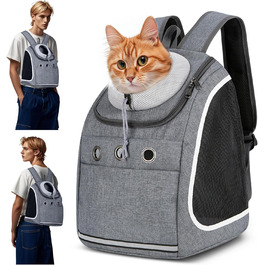 Рюкзак-переноска для тварин ALLSOPETS, дихаючий, для подорожей, темно-сірий, для великих котів і малих собак