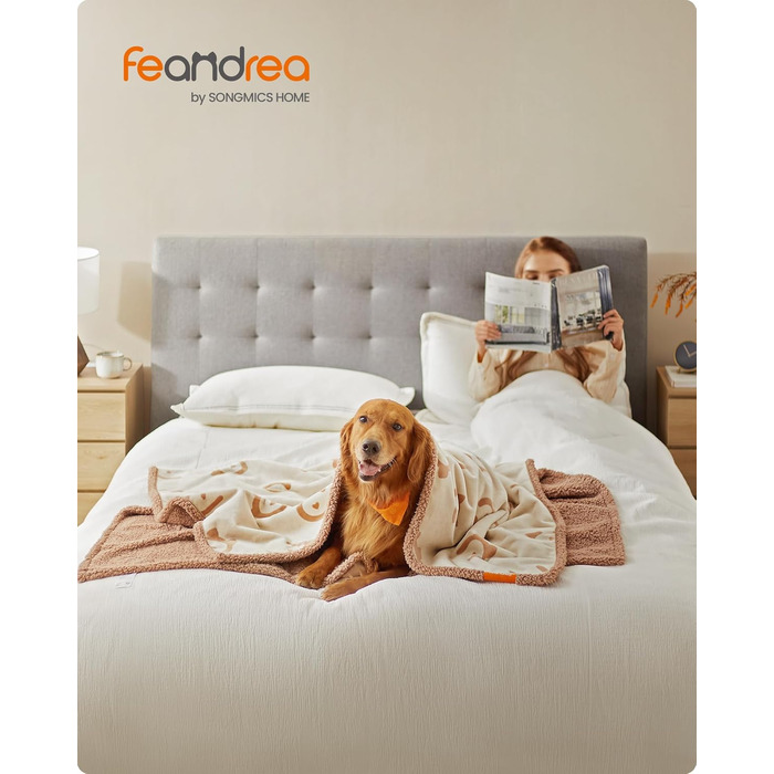 Покривало для собак Feandrea водонепроникне, Sherpa Fleece, XL 152x127 см, бежеве (PPB060K01). Захист для дивана, машинне прання