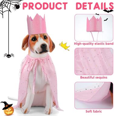 Костюм відьми на Хелловін для котів та собак, комплект з 4 частин: шапка, накидка, корона та аксесуари