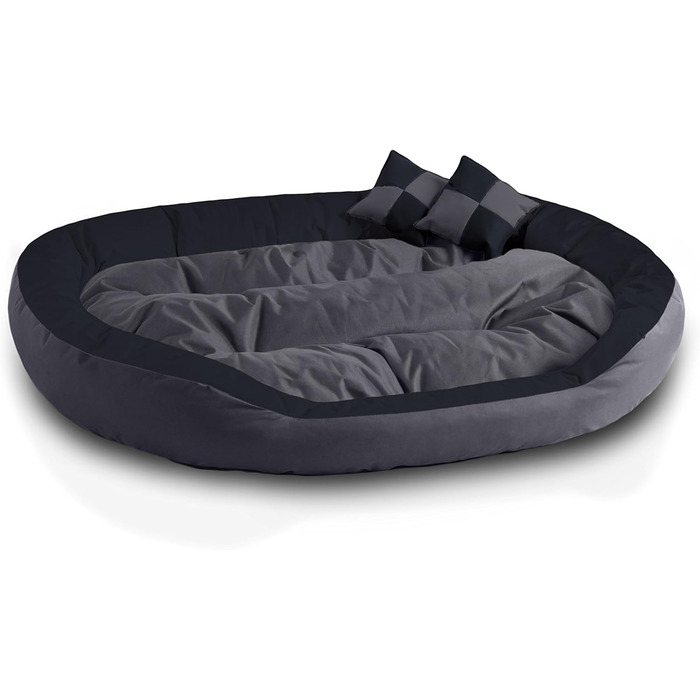 BedDog® Hundebett SABA 4в1: овальне/кругле, велике, з бортиком, XL, Mocca/чорно-коричневий, 150x120x23 см, ROCK-FLOW (сірий/антрацит)