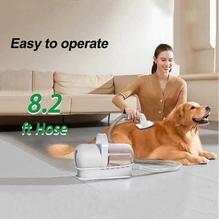 Набір для догляду за шерстю домашніх тварин: пилосос, видалення шерсті, 7-в-1 інструменти + професійна машинка для стрижки. Підходить для всіх пухнастих улюбленців (білий)