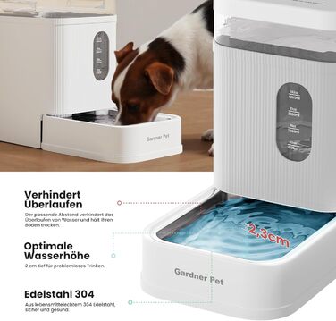 Автоматичний диспенсер води для собак та котів Gardner Pet, годівниця з нержавіючої сталі, велика ємність (6.5L), без електроенергії, BPA-free