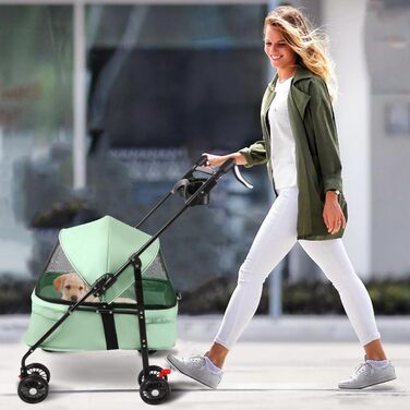Дитяча коляска для собак середніх порід, 25 кг, 4 колеса, складна, для подорожей, сірий/м'ятний (50 x 70 x 95 см)