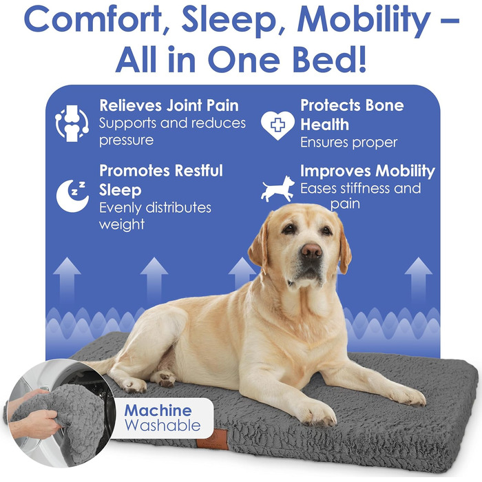 Ортопедичний килимок для собак American Kennel Club з memory foam, з комірчастою структурою, знімний чохол, неслизька підкладка, для полегшення болю в суглобах, дихаючий, довговічний, 42 x 27, сірий, 106,7 x 68,6 см