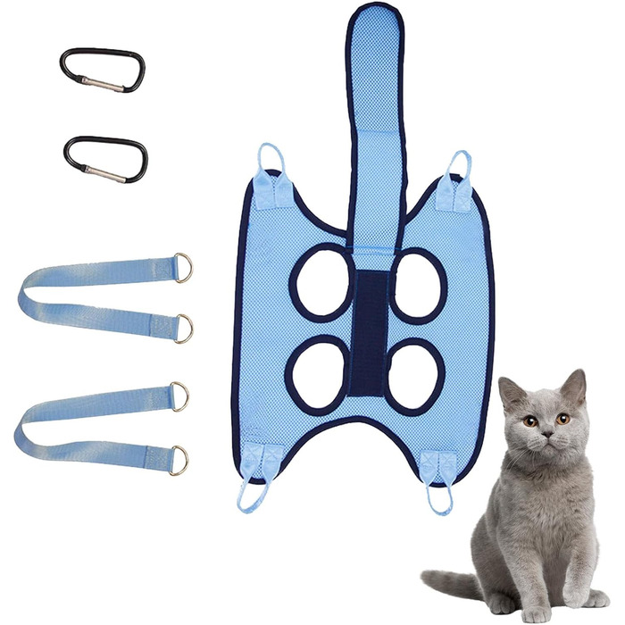 Набір для догляду за кігтями собак та котів – тример для кігтів, безпечна мотузка, дихаюча трикота, нашийник з безпечним ремінцем (блакитний, S)