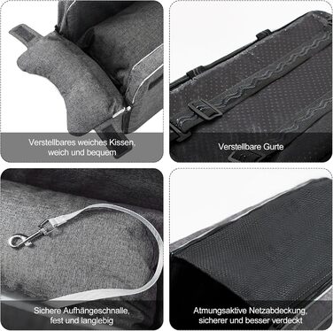 Автокрісло для собак Ergocar: підходить для малих собак та котів до 6 кг, з ременями та чохлом (сірий)