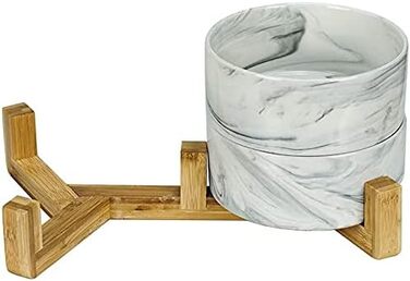 Миски для собак SP SEMPRE з кераміки з бамбуковими підставками, набір з двох мисок (13,5 см, білий мармур)