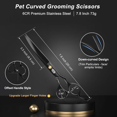 Набір професійних ножиць для грумінгу собак CIICII 10-в-1 з безпечними закругленими кінцями (для собак, котів, тварин). Підходить для стрижки, прорізування та формування шерсті. Срібно-чорний колір.