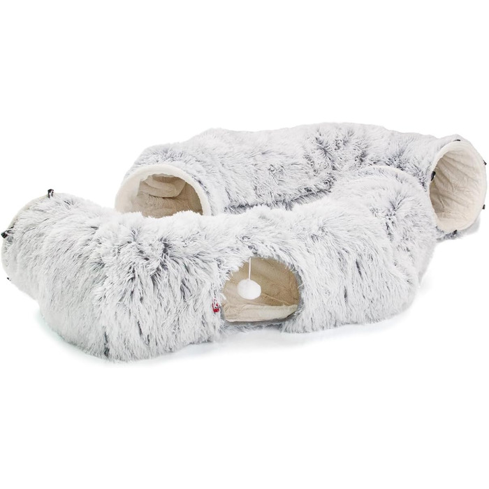 Канадський кіт | Преміум тунель для котів CUBI, XXL тунель з місцем для сну, з м'яким лежаком, для великих котів, 100 x 80 x 26 см (Сірий)