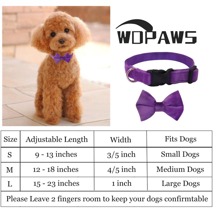 Нашийник для собак з краваткою WDPAWS, м'який велюр, швидка застібка, великі собаки (фіолетовий, L)