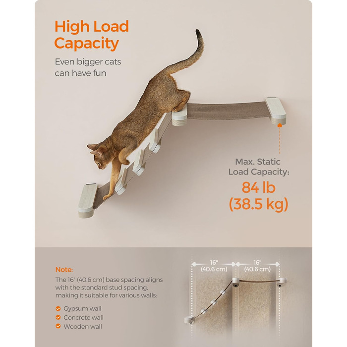 Кігтеточка Feandrea Clickat Collection 006 - висока, стійка, настінна, з 2 сидіннями, діаметр 10.4 см, швидка збірка, розширювана, гамак для котів (L-002)