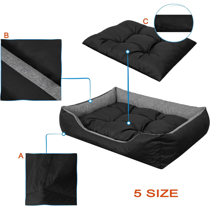 М'яке ліжко для собак та котів з високими бортиками, 84x65 см, графітовий колір
