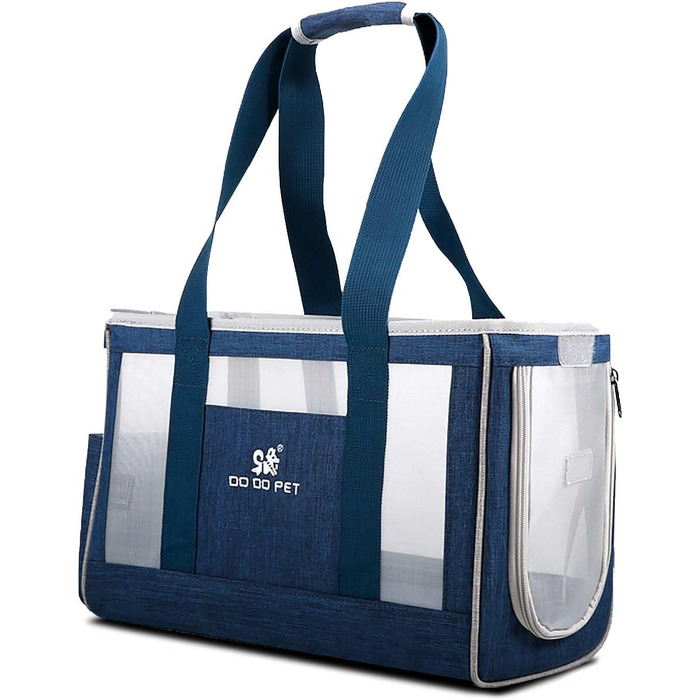 PETCUTE переносна сумка-переноска для собак та котів з виймальною підстилкою, бічні кишені, страховий поводок, дихаюча переноска для маленьких собак, схвалена авіакомпаніями, блакитна