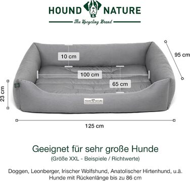 Ортопедичне екологічне ліжко для собак HOUND & NATURE Bern XXL 125x95 см, м'яке, світло-сіре, для великих порід, двостороння подушка, знімний чохол, пране
