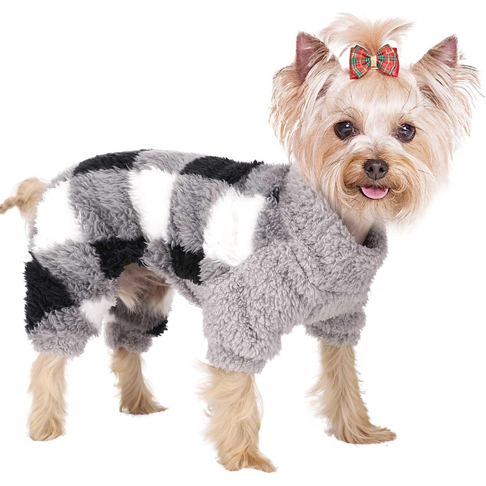 Піжама для собак з коміром-стійкою, флісовий пуловер для собак, зимовий, милий, одяг для маленьких собак, одяг для цуценят, комбінезон для домашніх тварин, чихуахуа, йоркширський тер'єр, одяг для котів (сірий, розмір XS, сірий X-Small)