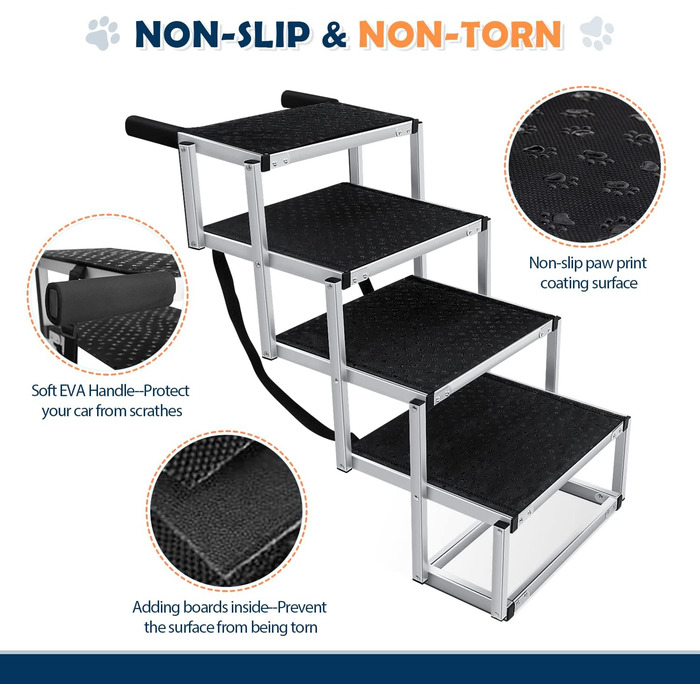 Сходинка для собак у машину: легка алюмінієва складана пандус для домашніх тварин з неслизькою поверхнею (4 сходинки)