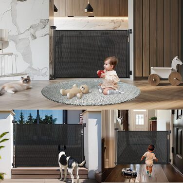 Захисний бар'єр для дитячих воріт, розтяжний, 0-180 см. Захист від падіння для дітей, котів та собак. Підходить для сходи, дверей, внутрішнього та зовнішнього використання. Чорний, 86x180 см