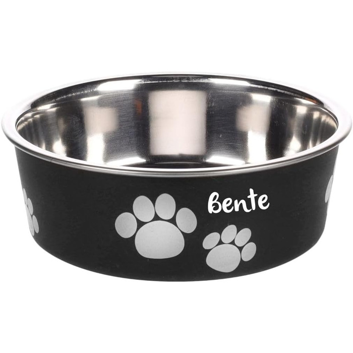 Персоналізований миска для собак з нержавіючої сталі 2200 мл – протиковзкий кільце – для великих собак – з іменем – Petslino (Чорний, XS)
