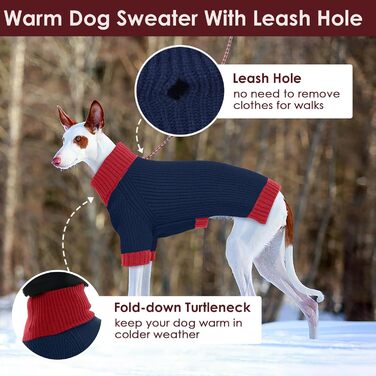 IKIPUKO Пуловер для собак, теплий одяг для собак з отвором для повідка, святковий новорічний пуловер для собак, хлопчиків, дівчаток, зимовий пуловер з коміром-стійкою (M, темно-синій)