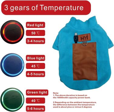 Обігріваючий зимовий пуховик для собак MYI, теплий, для малих, середніх та великих собак, тепла куртка для дому/на вулицю, синій, L (без акумуляторів), синій, довжина спини 30 см