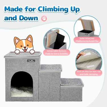 Сходи для собак Made4Pets 3 ступені, складані, для ліжка та дивана, для маленьких собак і котів, з функцією зберігання, домашні аксесуари