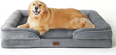 Ортопедичне ліжко для собак BEDSURE 122x89 см, ергономічний диван для великих порід, з яйцеподібною піною, сірий, знімний чохол, не ковзає