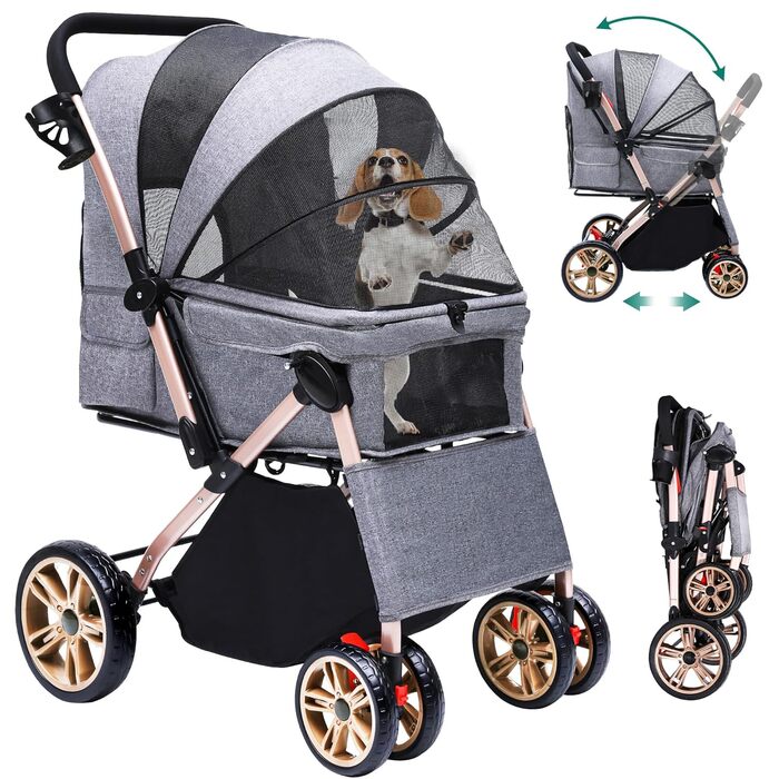 Візок для собак та котів YITAHOME, складаний, до 22 кг, сірий