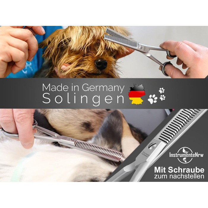 Професійні філірувальні ножиці для шерсті тварин Solingen, двосторонні, 15,24 см, для собак і котів, з гострим лезом, для проріджування шерсті, вироблено в Німеччині