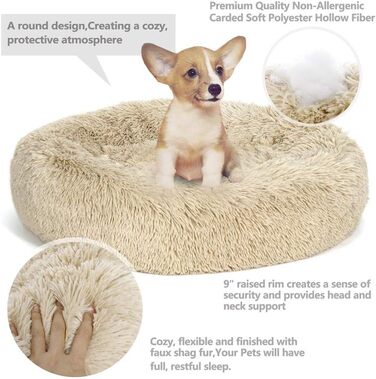 Розкішне собаче ліжко з піднятим бортиком, подушка для домашніх тварин знімним чохлом, миється, для собак маленьких, середніх та великих порід, розмір L, (S-50см, бежевий)