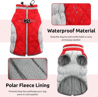 Водонепроникний зимовий теплий одяг для собак великих порід з флісовою підкладкою та світловідбиваючими елементами, червоний