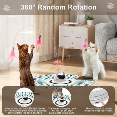 Інтерактивна іграшка для котів Comius Sharp: 3-в-1, хованки з пір'ям, автоматична, USB-зарядка, розвиваюча, знімні пір'я, для котів