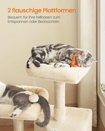 Дряпка для котів Feandrea, 115 см, кремово-білий колір, з дряпальною дошкою (50 x 35 x 115 см)