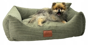 Лежак для собак Leo4dog з вельвету, зі знімним чохлом для прання, колір Оливка, XL 115x90
