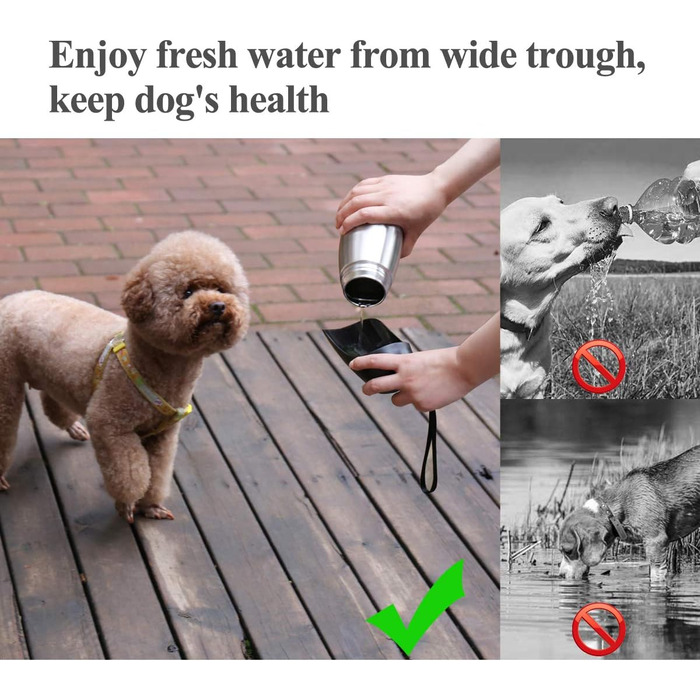 Фляга для води для собак VIVAGLORY Pawhike, 750 мл, нержавіюча сталь, портативна