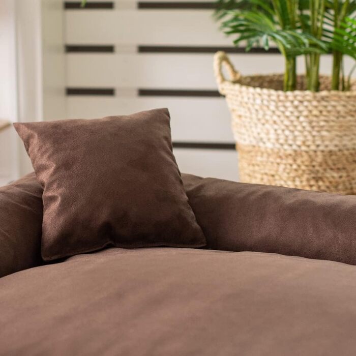 Крісло-лежанка для собак Puffi, велике, середнє, маленьке - м'яке ліжко для собак з Alcantara, миється, зручне, довговічне, зносостійке (XXXL+| 160x110 см, коричневе)