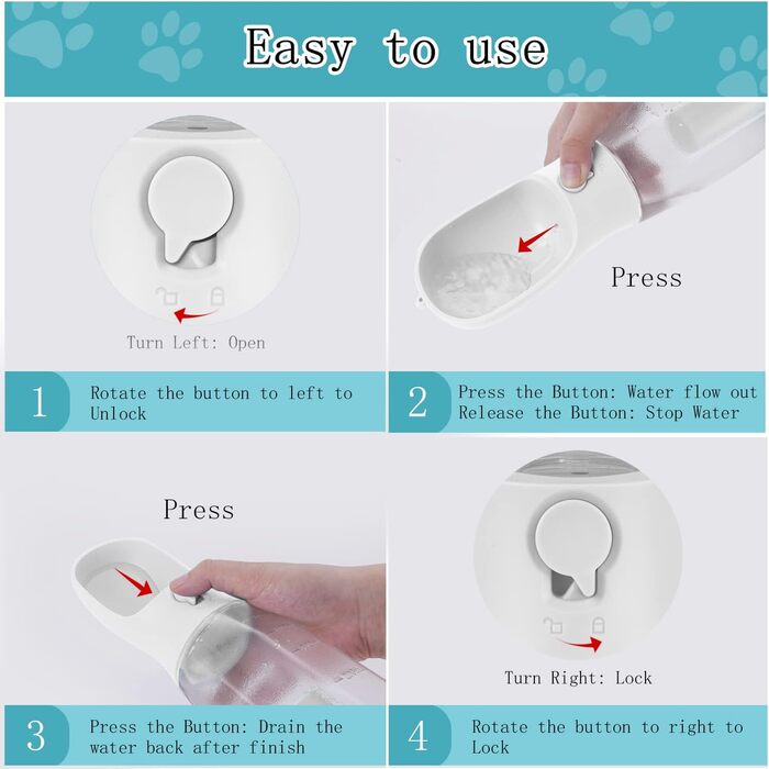 Водяна пляшка для собак на ходу, 600мл + 100мл корму, 5 шт. | Переносна пляшка для собак, поїлка для собак у подорожах