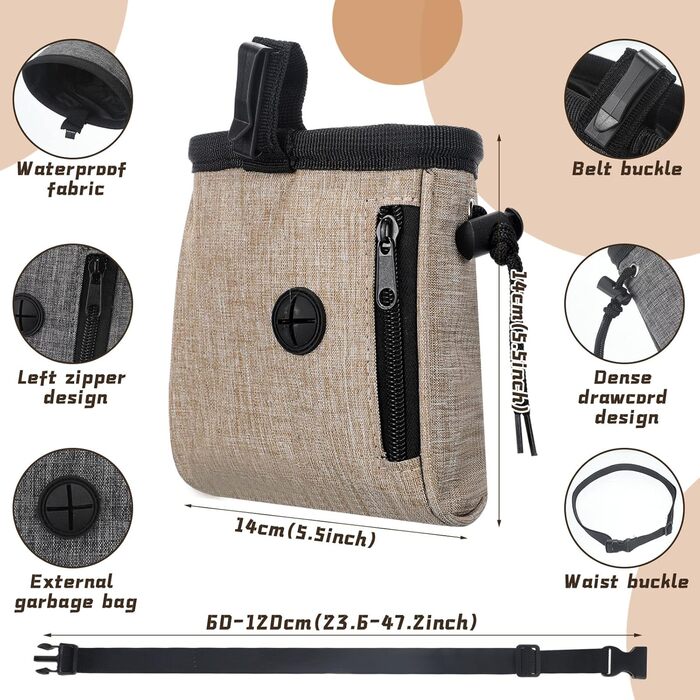 Набір з 3 мішечків для собак Leckerlibeutel, миючих, з поясом та диспенсером для відходів, іграшка для тварин, контейнер для сухого корму та ласощів, 2 способи носіння