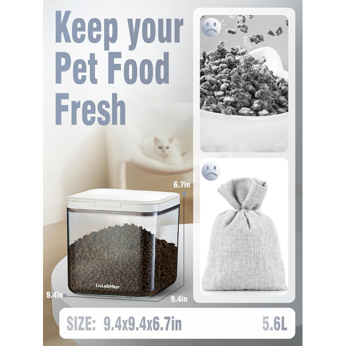 Контейнер для котячого корму LivLab Mker: герметичний, з мірним стаканчиком, 11 л