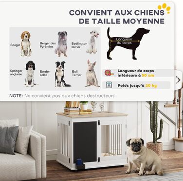 Клітка для собак PawHut, біла, з 3 дверцятами, для собак середніх порід до 20 кг, 80x60x70 см