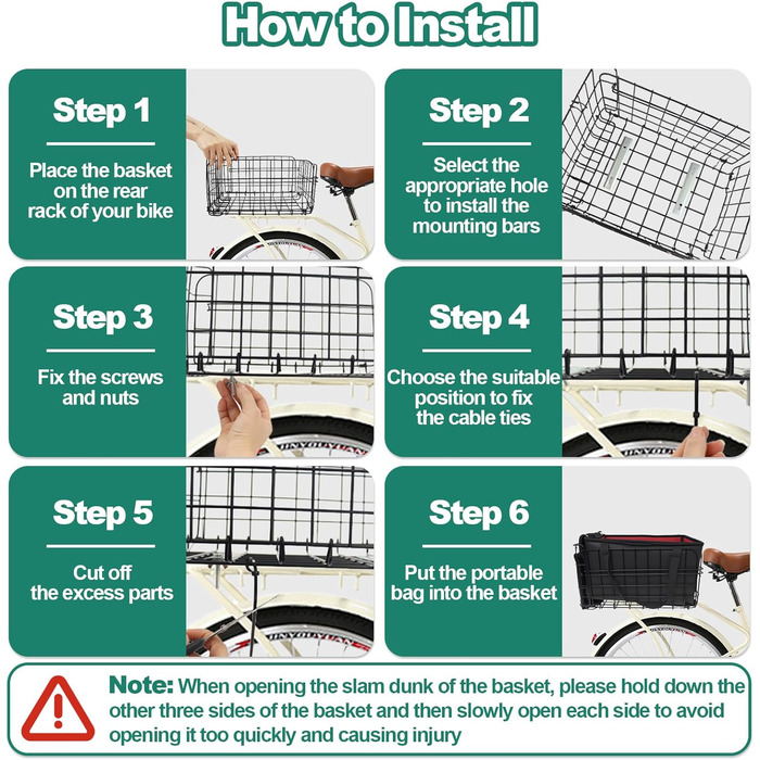 Задній знімний кошик для велосипеда, металевий складний багажник, вантажопідйомність 22 кг, кошик для перевезення тварин та продуктів, з внутрішньою кишенею, універсальний тримач для велосипедів та електровелосипедів