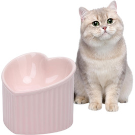 Підвищені миски для котів у формі серця, кераміка, підняті миски для котів, проти блювоти, без стресу, станція для води та корму, придатні для мікрохвильової печі, аксесуари для тварин для маленьких котів та собак (Рожевий)